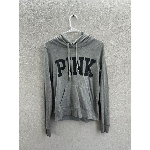 Victorias Secert PINK Womens Sweatshirt Size Small Gray Logo Hooded Pullover - Picture 1 of 11